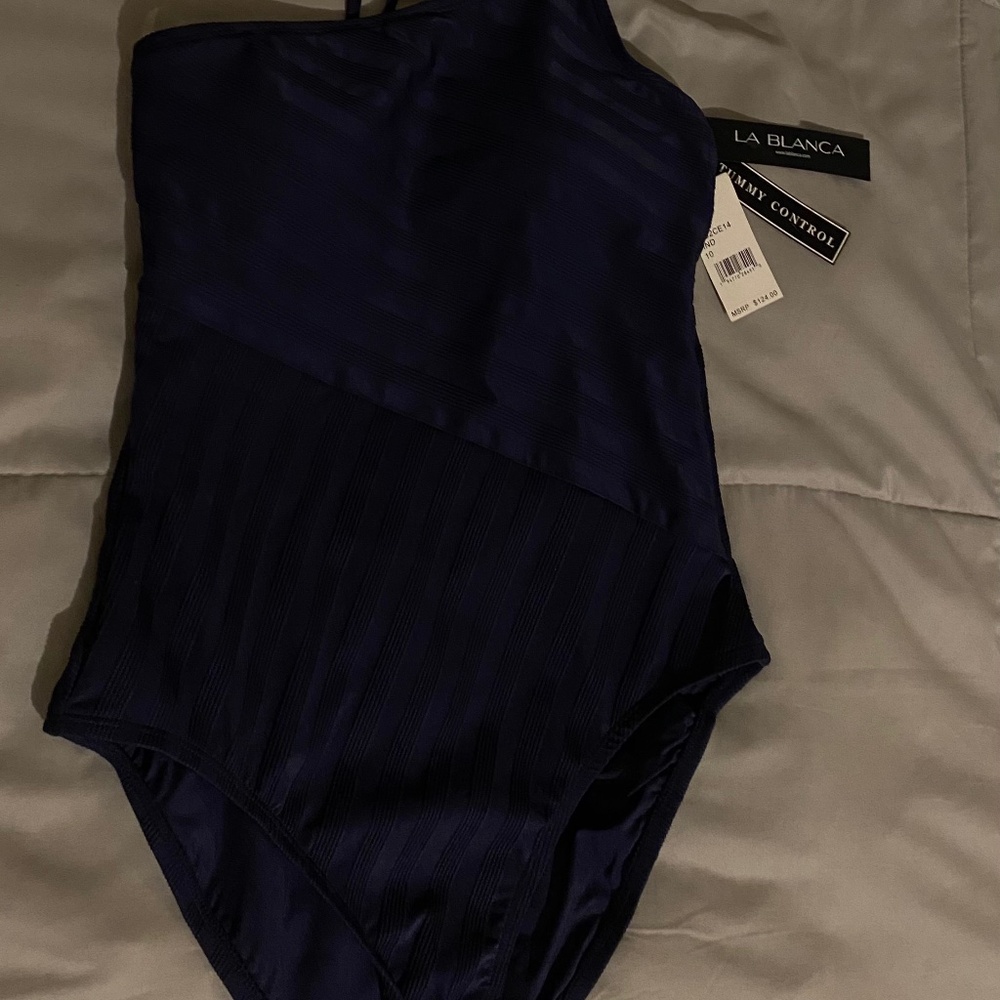 La Blanca Linea Costa One Shoulder One-Piece Swimsuit Indigo Blue 10 - Picture 3 of 9